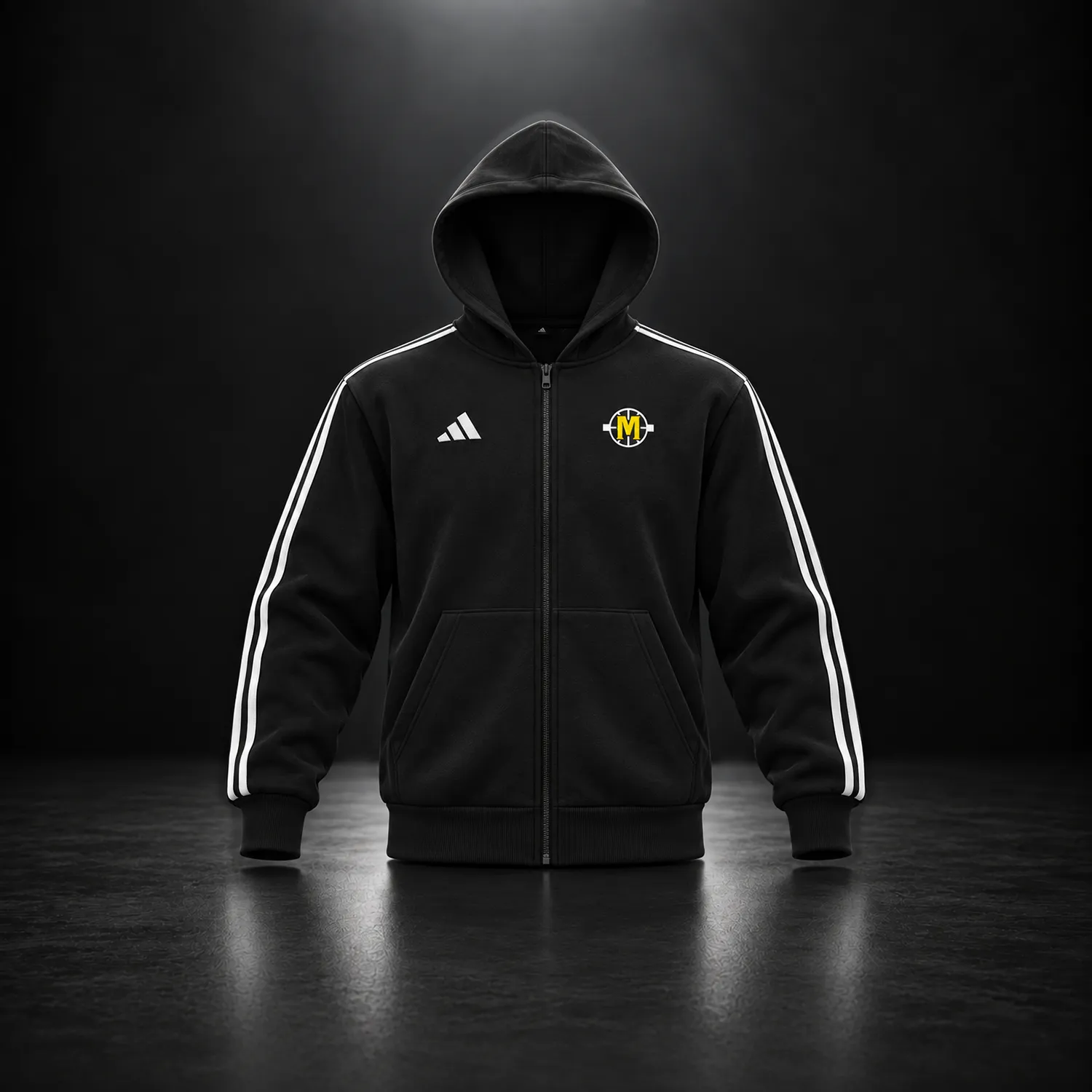 Sweat à capuche zippé METROS 3 bandes — Noir
