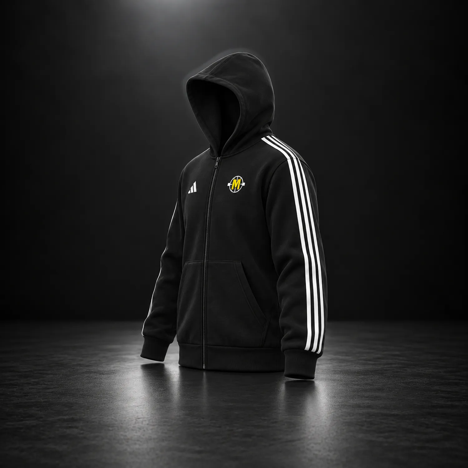 Sweat à capuche zippé METROS 3 bandes — Noir – Image 2